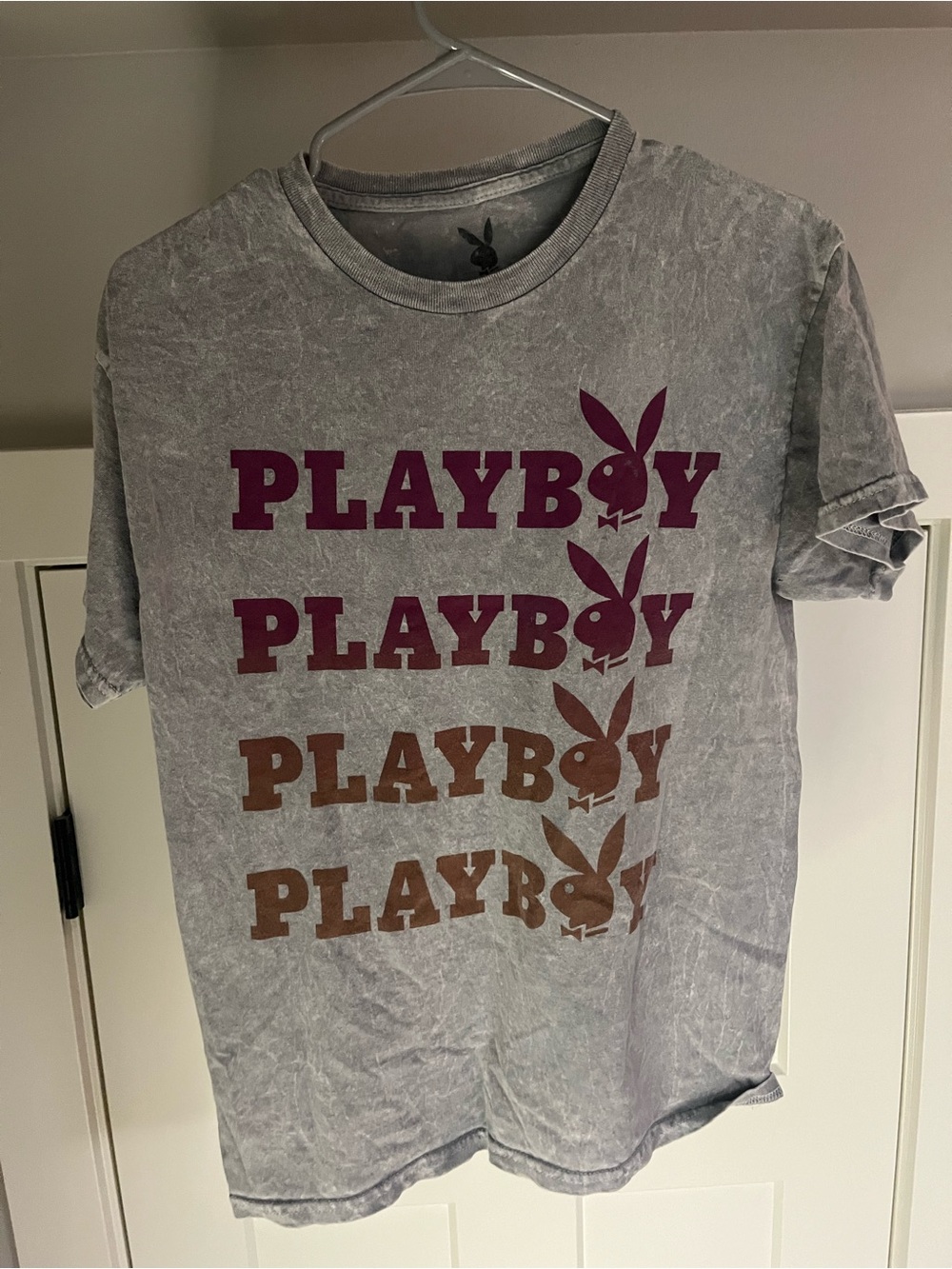 PLAYBOY Gray Tee with Burgundy and Brown Logos